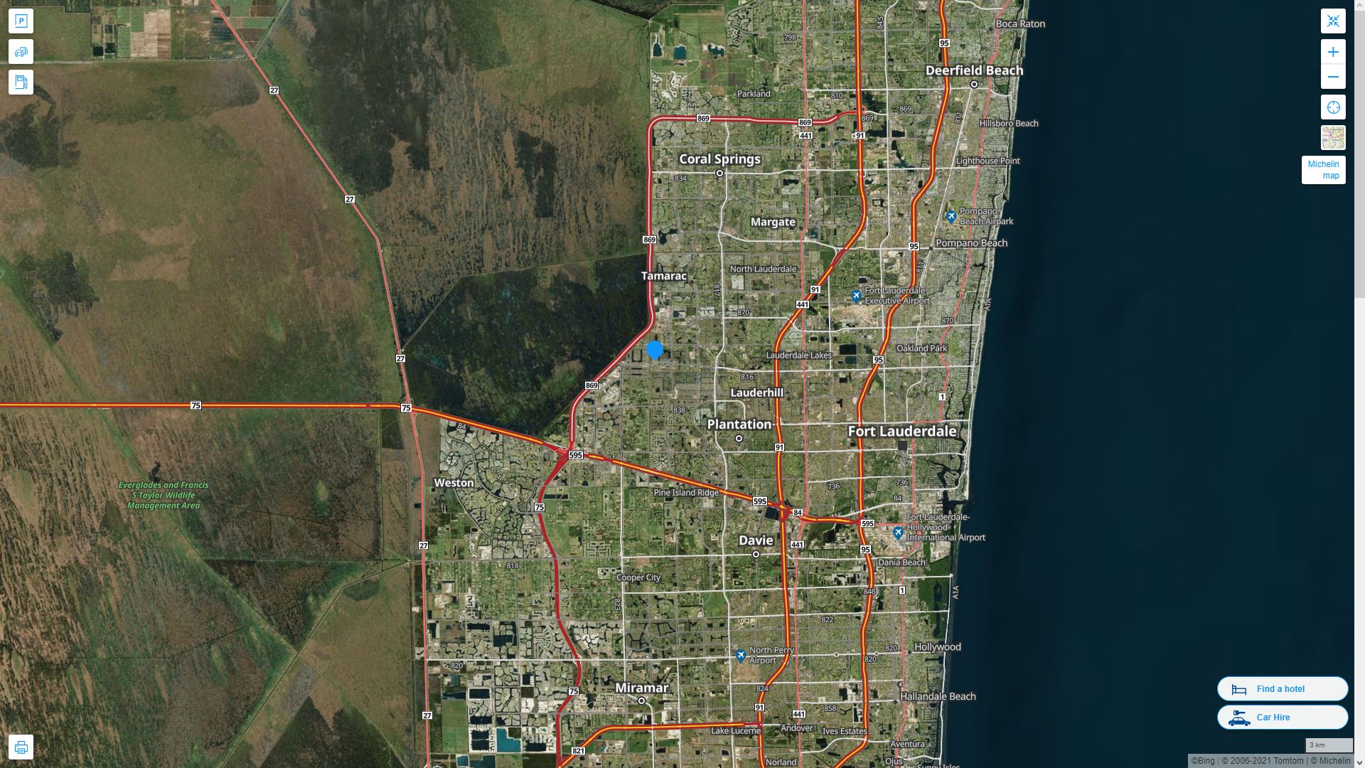Sunrise Florida Highway and Road Map with Satellite View